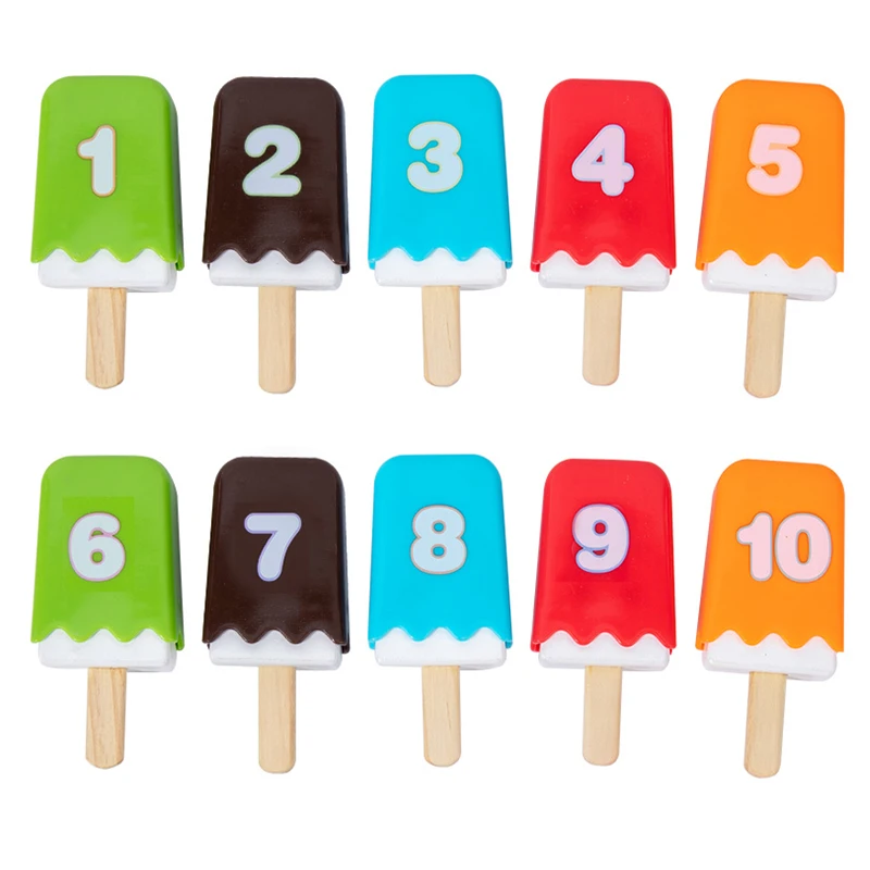 Montessori counting toy number matching learning ice cream toy preschool math learning numbers English words match game