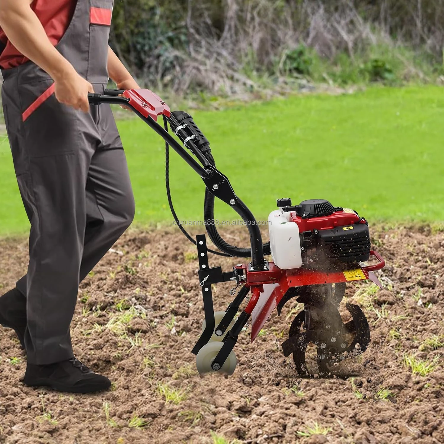 Tiller Cultivator for Gardening 2.6kw 62CC Earth Cultivator Adjustable Tilling Depth Air-Cooled 4-Stroke Engine micro tiller