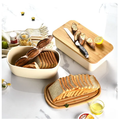 Large Capacity Bread Storage Box Baking Food Grade Wooden Lid Rectangle and Oval Shaped