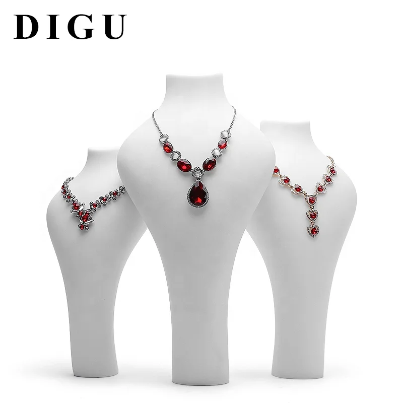 Custom high quality mannequin lacquer resin jewelry display set exhibitor stand props white jewellery necklace bust