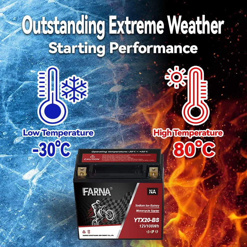 Chinese factory 9ah YTX20 Large Capacity durable resistance 108wh With BMS Motorcycle Battery Sodium-Ion