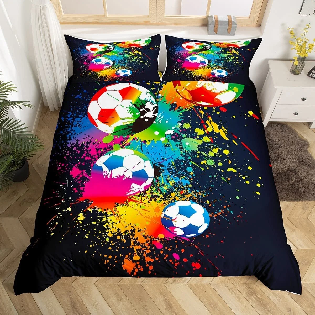 Sport Bedding Set for Girls Boys Children Kids Football Comforter Cover Sports Theme Games Duvet Cover Set