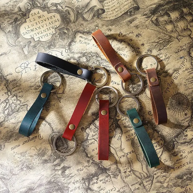 Hot sale Custom Logo Print Vintage Armband Key Chain Keyring Genuine Crazy Horse Leather Strap Keychain