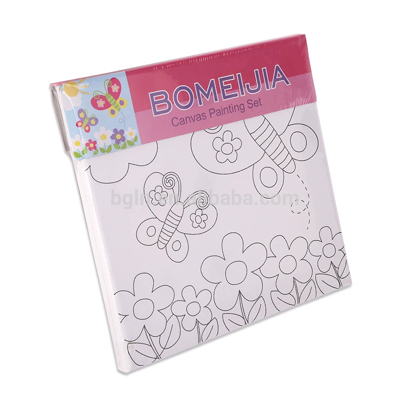 Wholesale DIY Kids oil painting 20*20 stretched canvas kit  brush  painting school supplies for kids sets