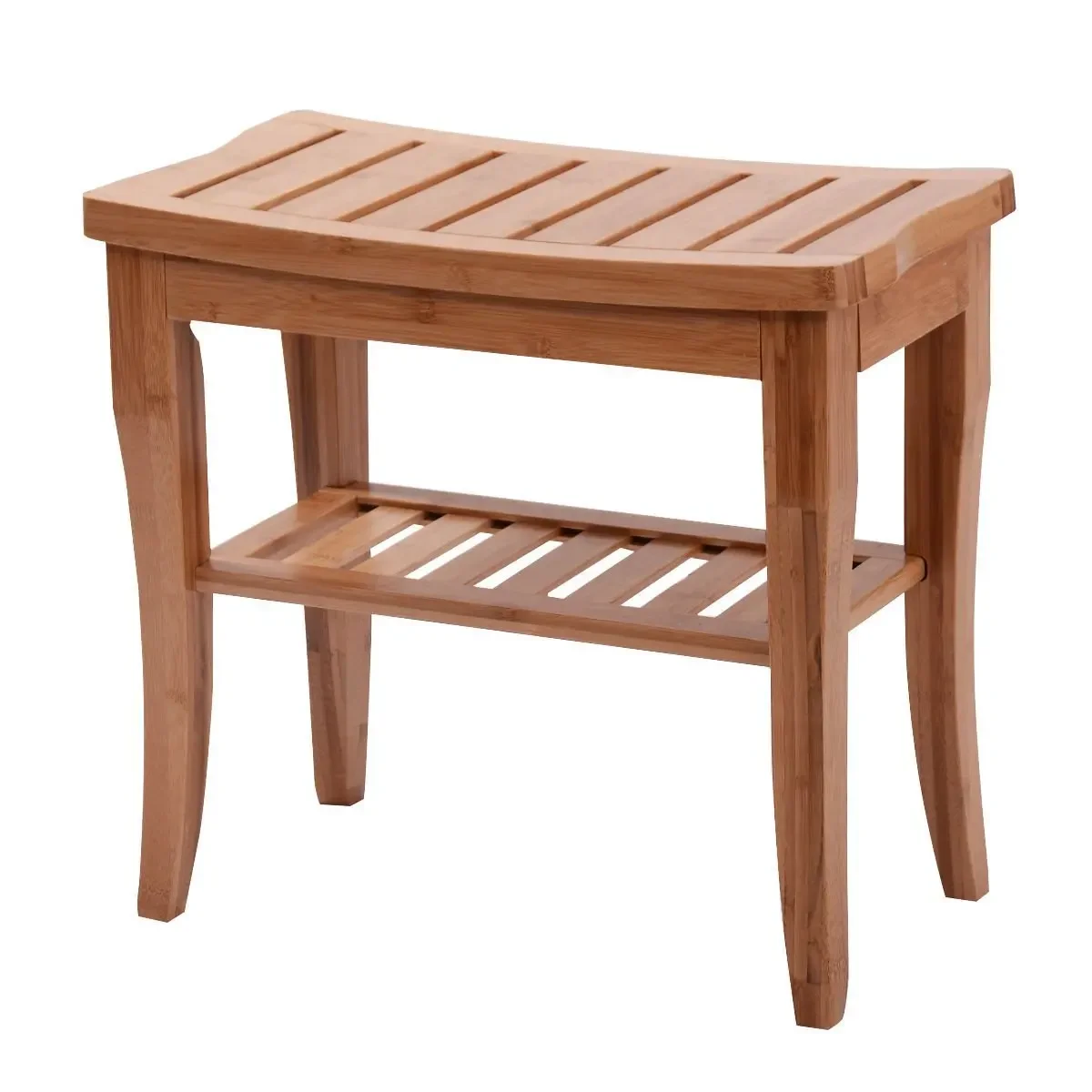 Modern Design Waterproof Bath Shower Storage Shelf Stool Durable 2 Tier Bamboo Bathroom Seat Bench