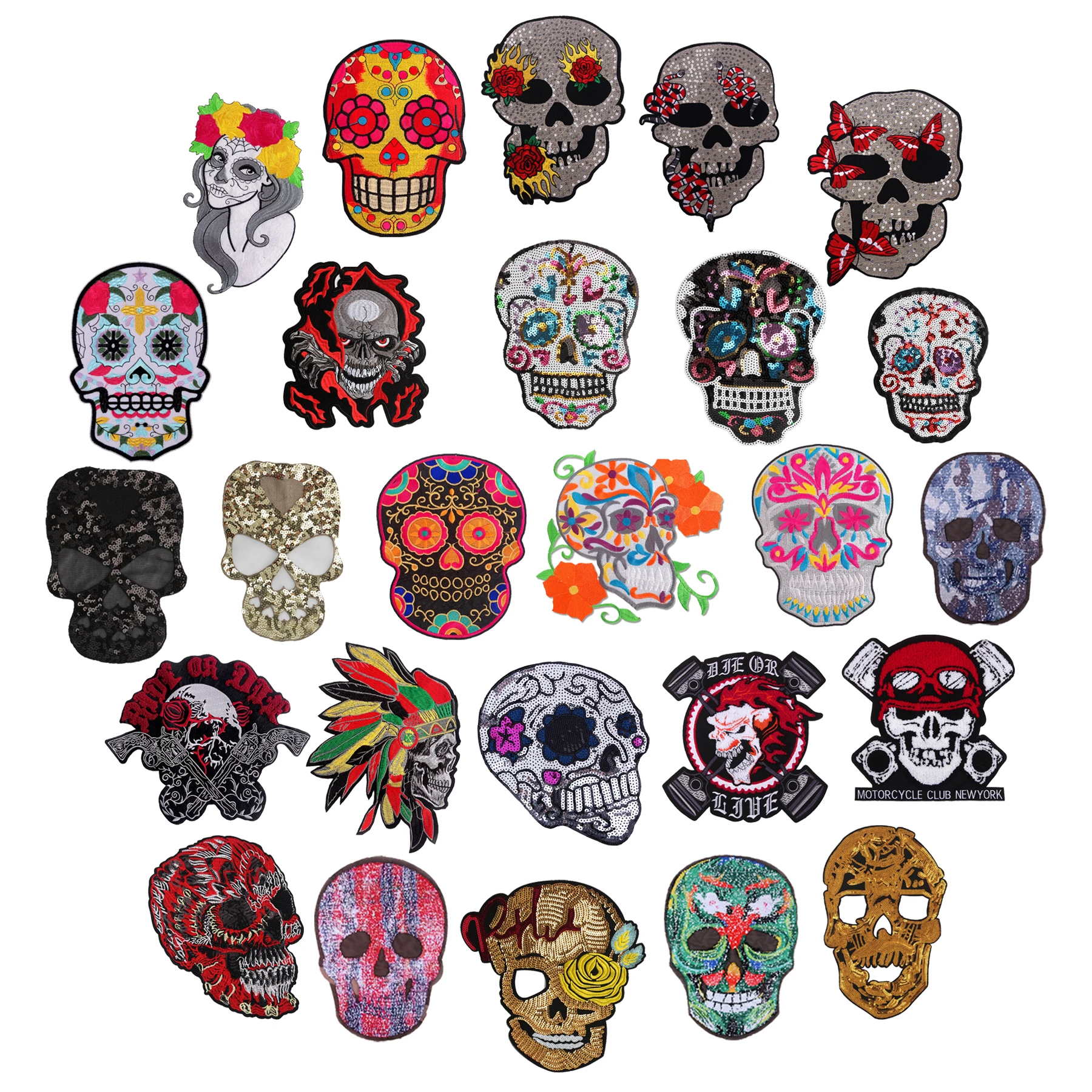 Вышивка черепом, блестки, вышивка бисером, нашивка из железа, блестки, психоделические нашивки в виде черепа