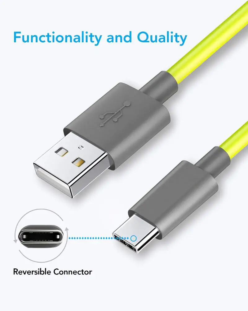 USB Type C Cable,Neon Yellow USB C to USB A Charger Fast Charging Cord for Samsung Galaxy