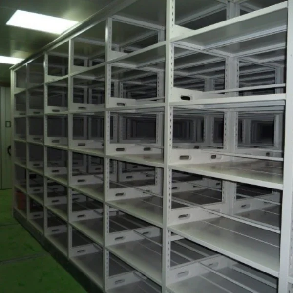 Compact collapsible automatic metal shelf archive compactor mobile shelving system