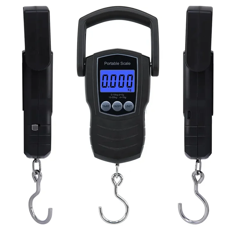 50Kg Hanging Scale with Ruler Digital Portable Fish Hook Electronic Weighting Luggage Scale LED Display Balance