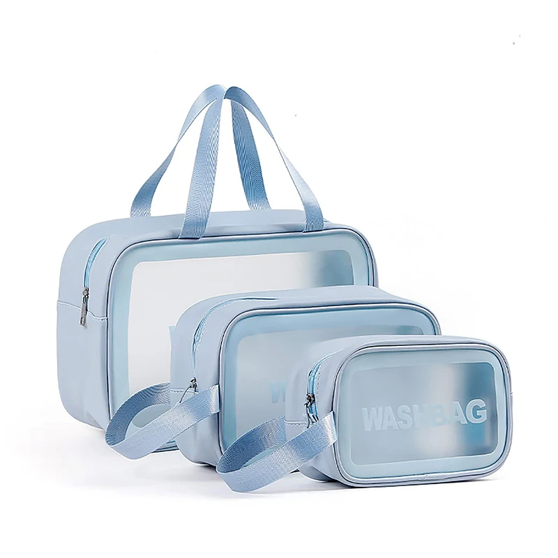 Translucent Waterproof Makeup Cosmetic Bag Organizer for Accessories Travel Toiletries Set of 3 Wash Toiletry Bag for Women Men