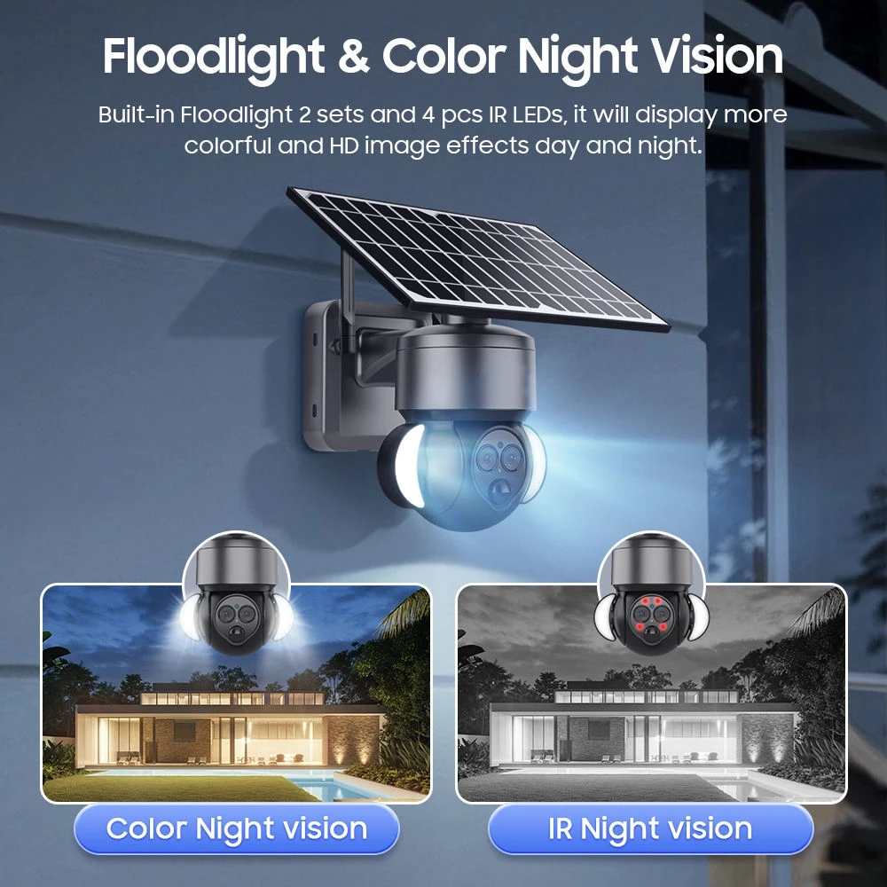 Custom Logo 6MP 4G HD PIR Human Detection PTZ Security System 12X Zoom 4G SIM Card Outdoor Solar CCTV Camera