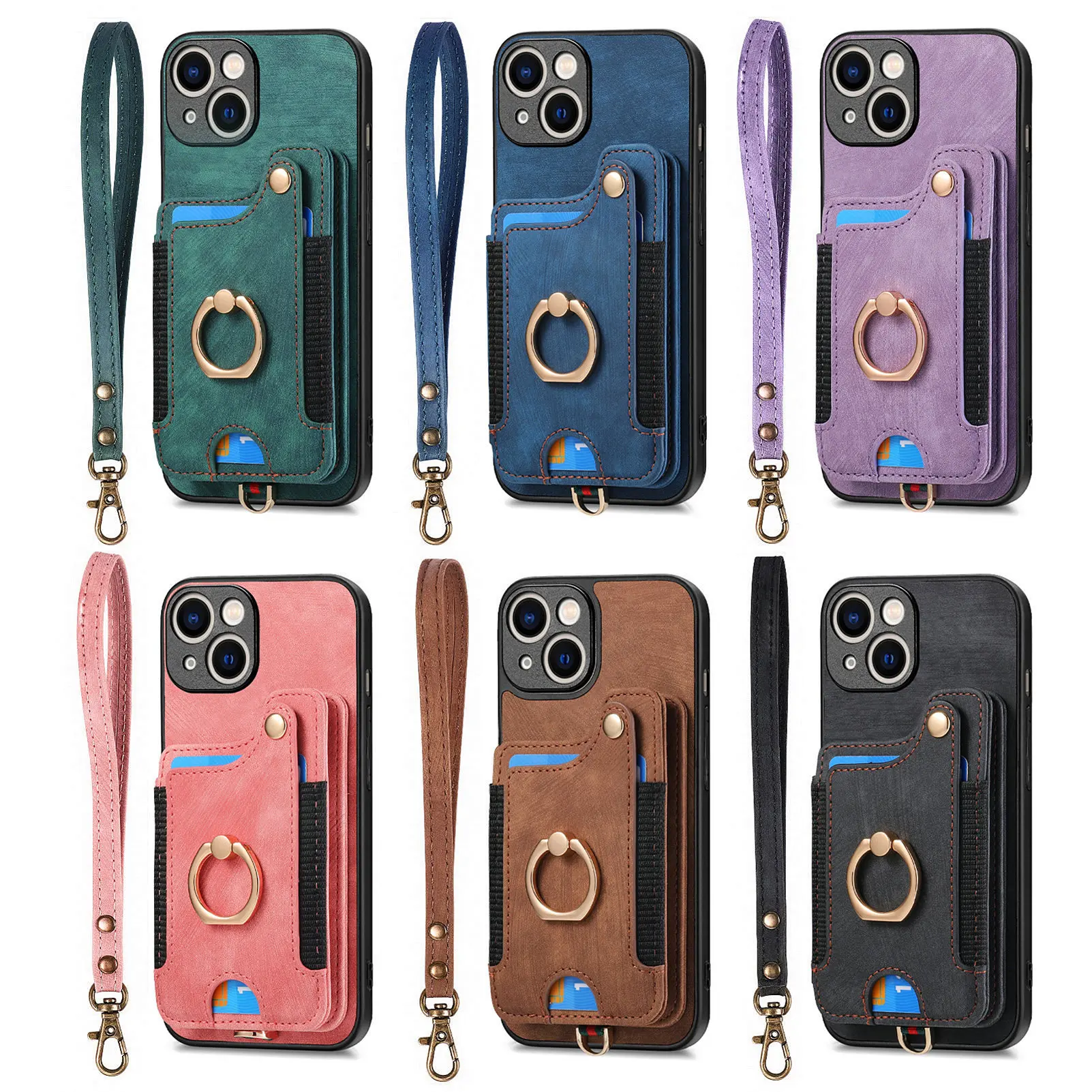 RFID anti-theft brush ring buckle lanyard card holder Multi-function mobile phone stand leather case model is optional