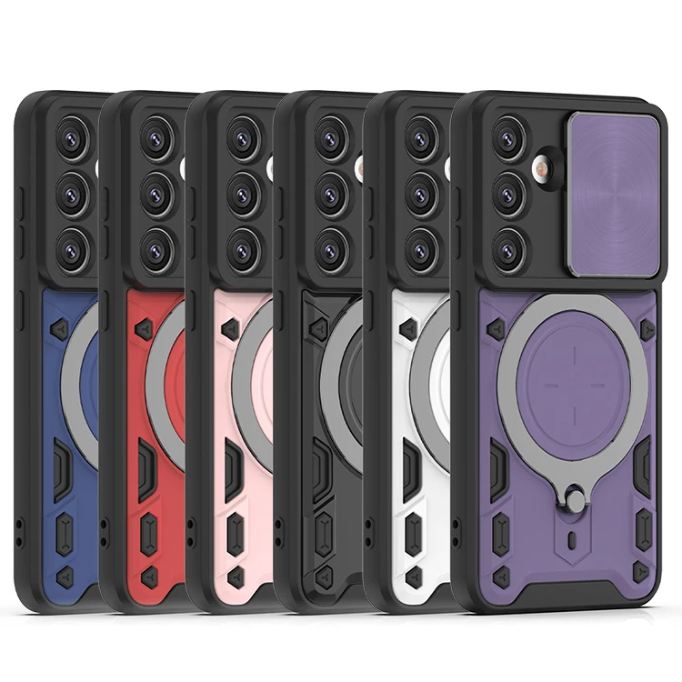 For Samsung Galaxy S25 case fundas para celular camera slide cover mobile phone case with round kickstand