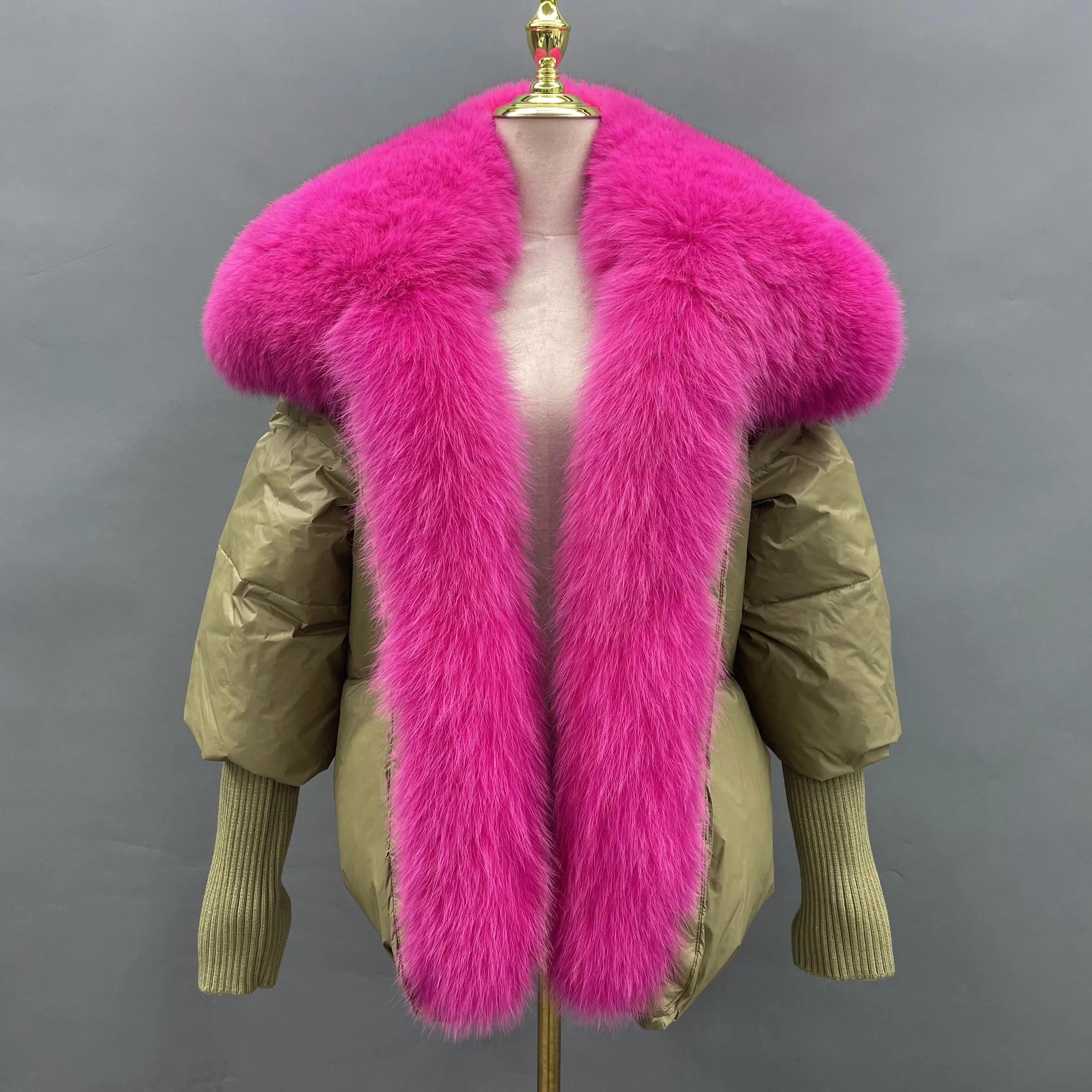 Winter New Fashion Puffer Fox Fur Jacket Custom Puffer Jacket