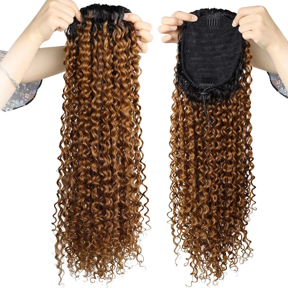 Instant 100 human drawstring wrap around hollywood wave ponytail hair extension,natural kinky remy human hair afro long ponytail