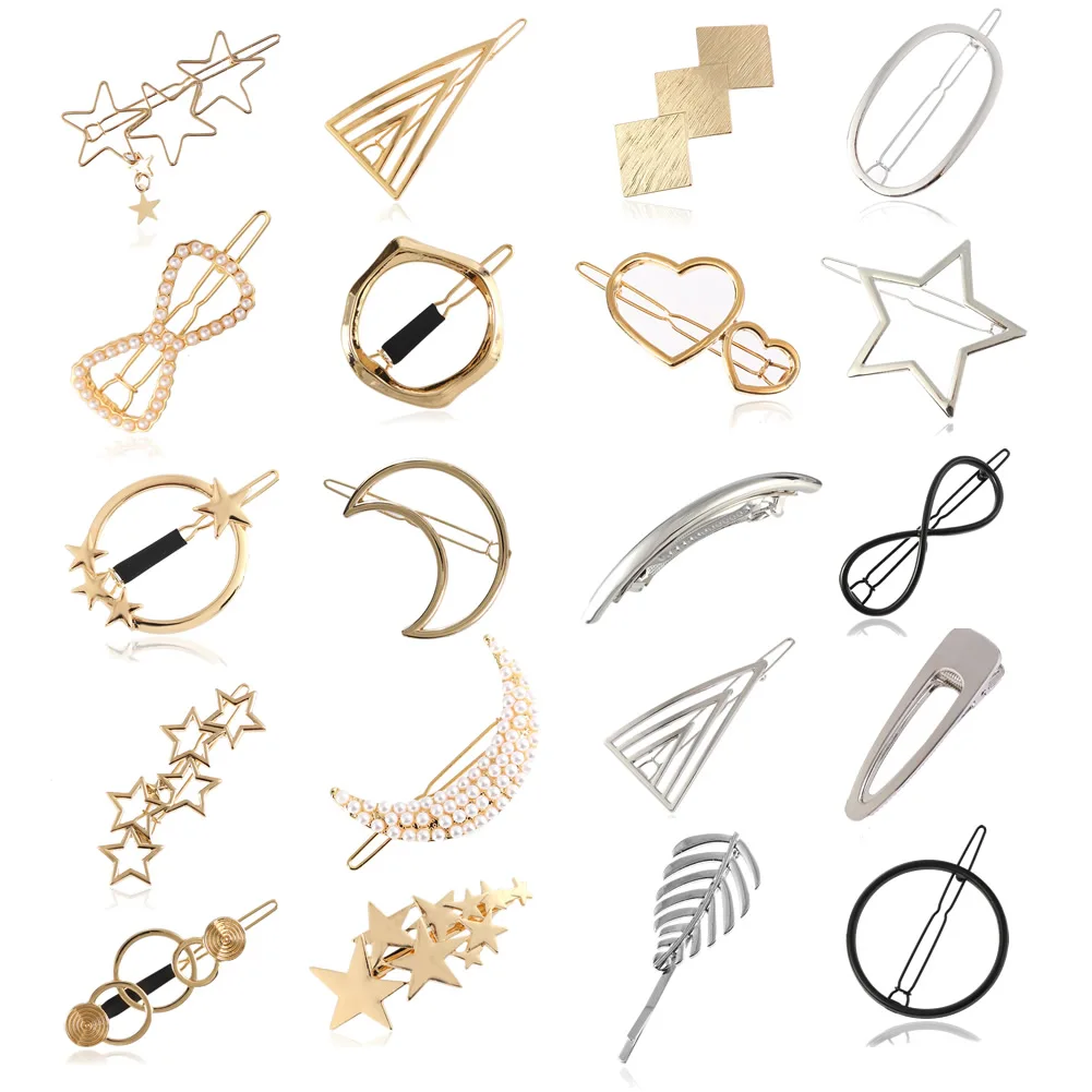 Women Girl Korean Bling Glitter Silver Gold Metal Hair Clip Snap Barrette Hair Bobby Pins Alligator Hairgrips Claw Clamp Hairpin