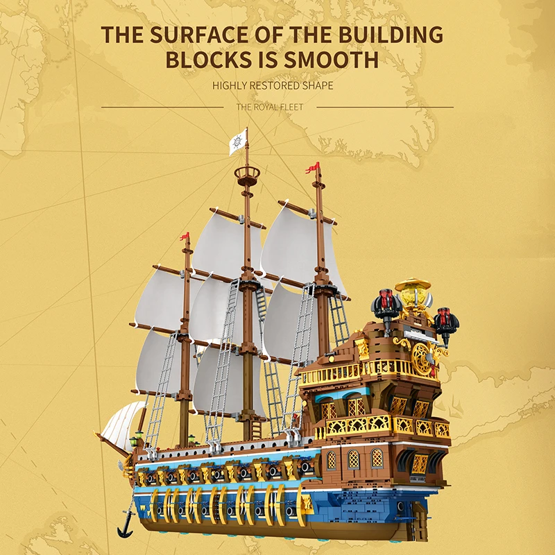 The Royal Fleet Ship Bricks Sail Boats (3162pcs) Big Boat Model Blocks Moc Building Block Flagship Large Pirate Toys