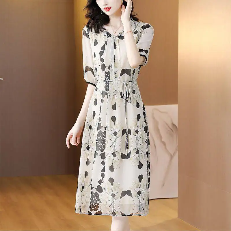 New Summer Women Fashion Fashionable Art Printed Chinese Silk Ruffle Long Multi Dress for Ladies