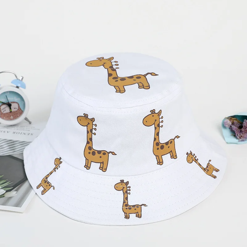 Wholesale spring summer women men new children cartoon fisherman pot hat printing giraffe deer casual bucket hat