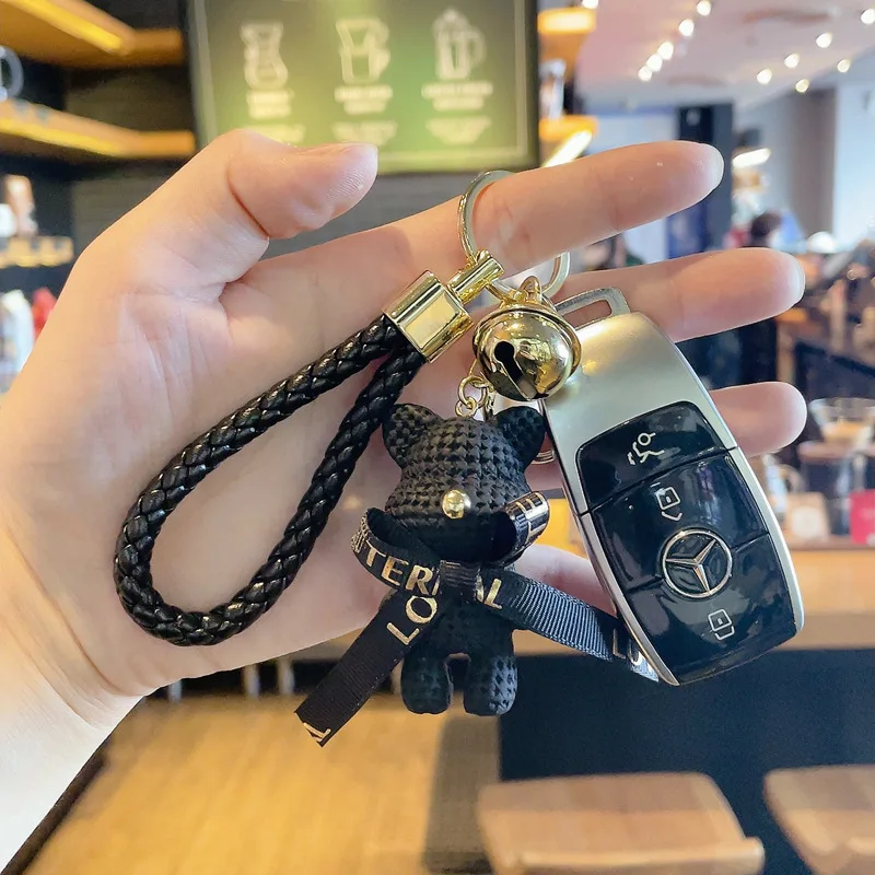 New 2022 luxury designer Llaveros pvc resin crafts yarn bow bear keychain with bell leather rope key chain