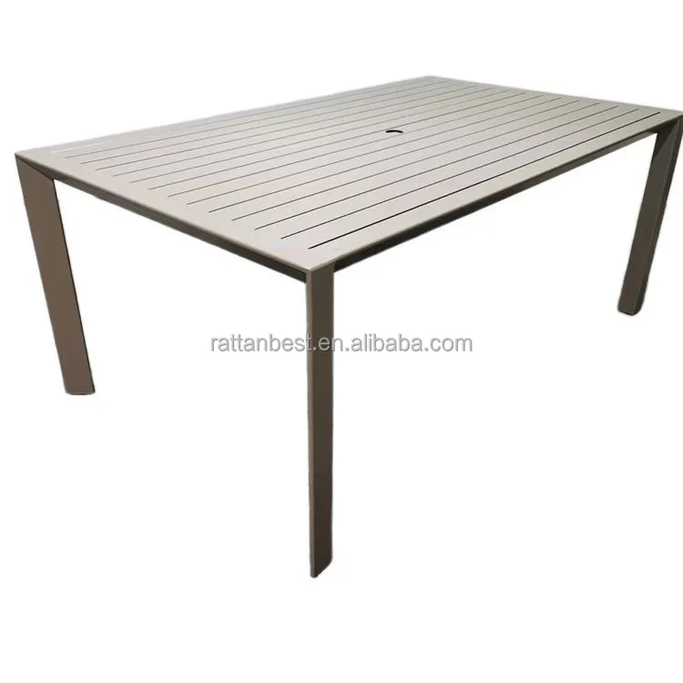 Restaurant garden furniture with aluminum slat top and umbrella hole outdoor used powder coated tables with umbrella hole