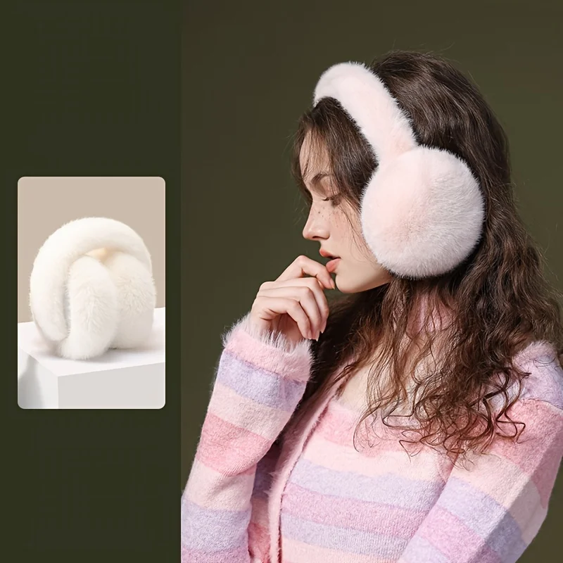 Women and Girls Winter Warm Plush Earmuffs Solid Color Foldable and Soft Comfortable Thick Ear Warmer