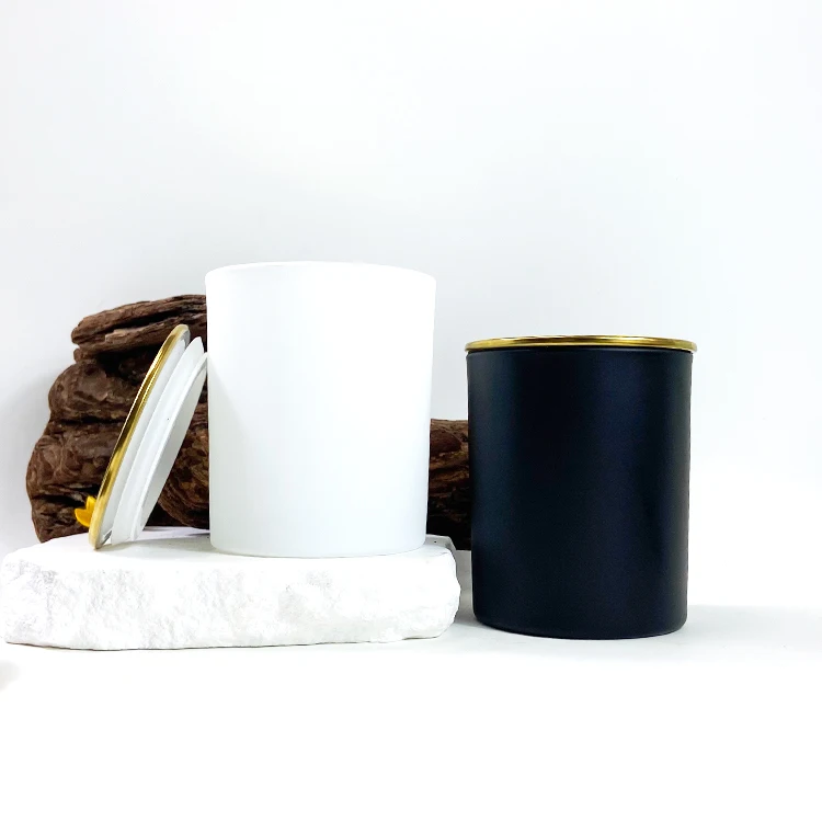Custom 9 oz Luxury Empty Candle Jar Decorate Black White Glass Containers for Candles 310ml Thin Gold Silver Cap