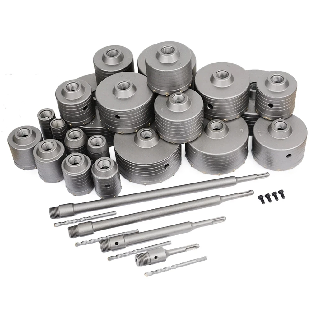 30-160mm SDS Plus Hammer Drills Wall Hole Saw Drill Bit set Cutter Tools with Round Shaft Concrete Cement Stone Hole Opener