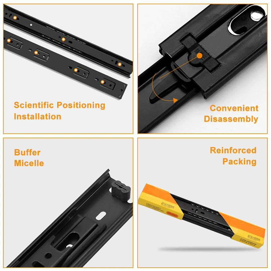 6 8 10 12 14 16 18 20 Inch Mute Stainless Steel Buffer Damping Telescopic Channel Sliding Guides Rail Cabinet Drawer Slides