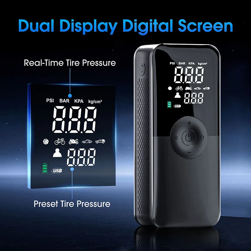 Cordless Rechargeable Portable Air Pump Tire Inflator Compressor Digital Car Tyre Inflator For Motorcycle Bicycle Balls