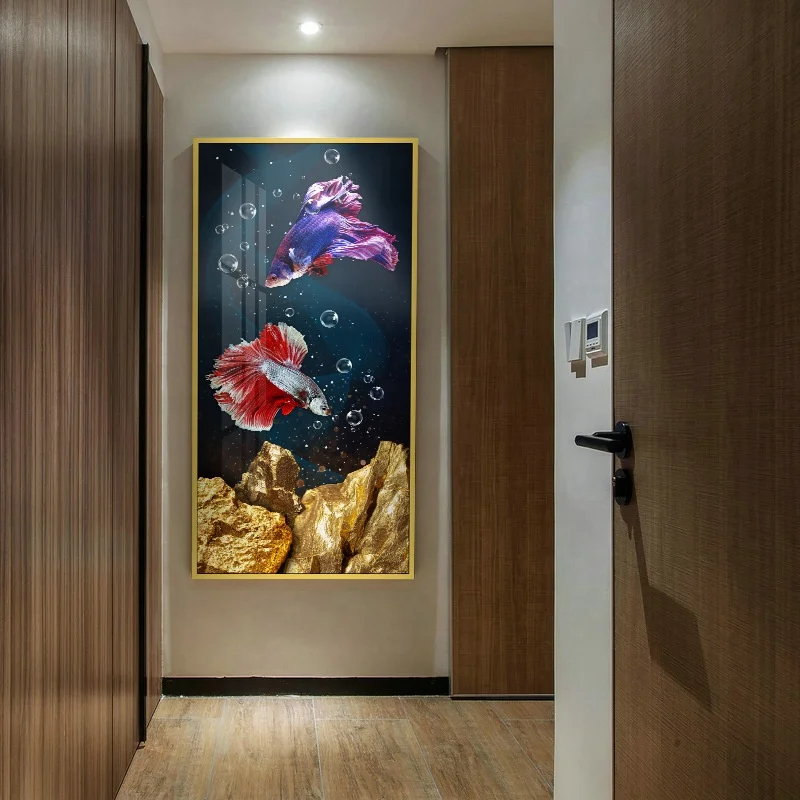 Factory direct sale 5d koi fish decorative wall painting decoration living room porch crystal porcelain fish painting