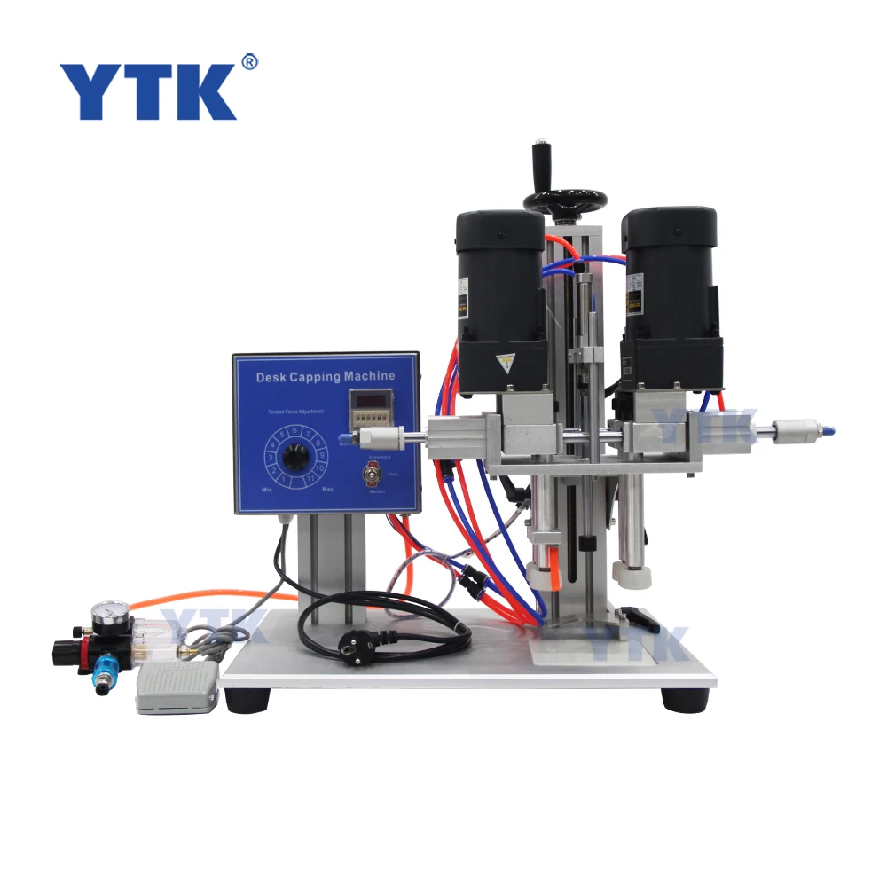 YTK-6100 Factory price tabletop pneumatic spray trigger pet plastic bottle capping machine for twist off screwing caps