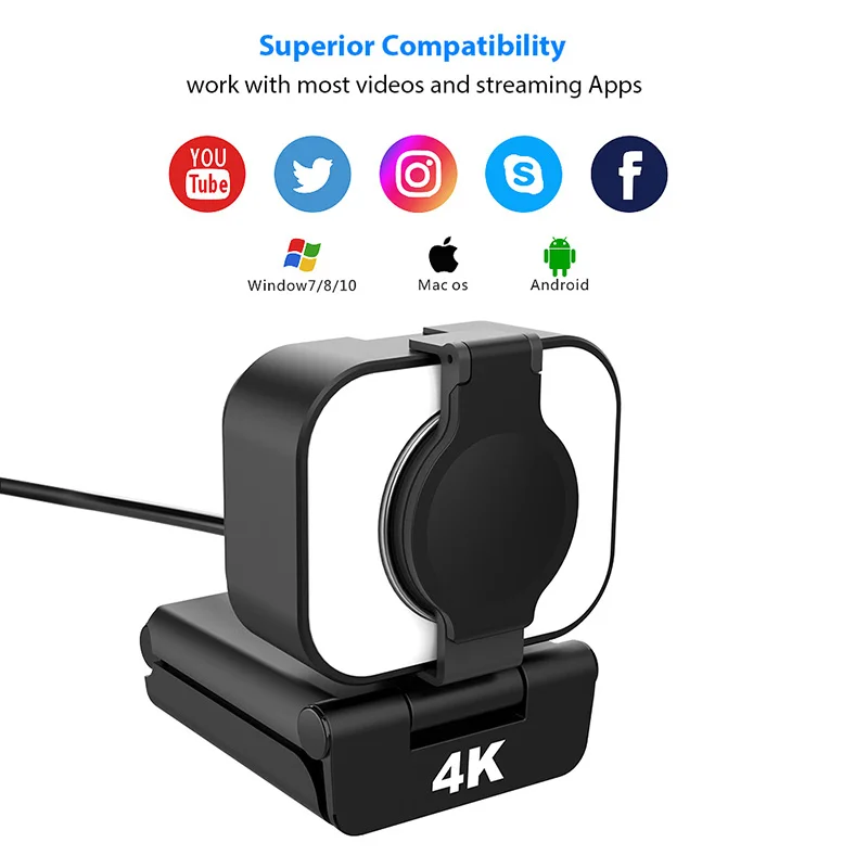 2021 новая дизайнерская USB-камера регулируемая заполняющая подсветка и крышка конфиденциальности HD 4K веб-камера с