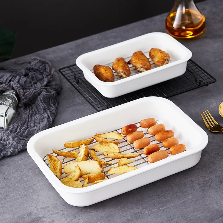 top seller microwave oven safe kitchen non stick white ceramic baking dishes bakeware with cooling rack