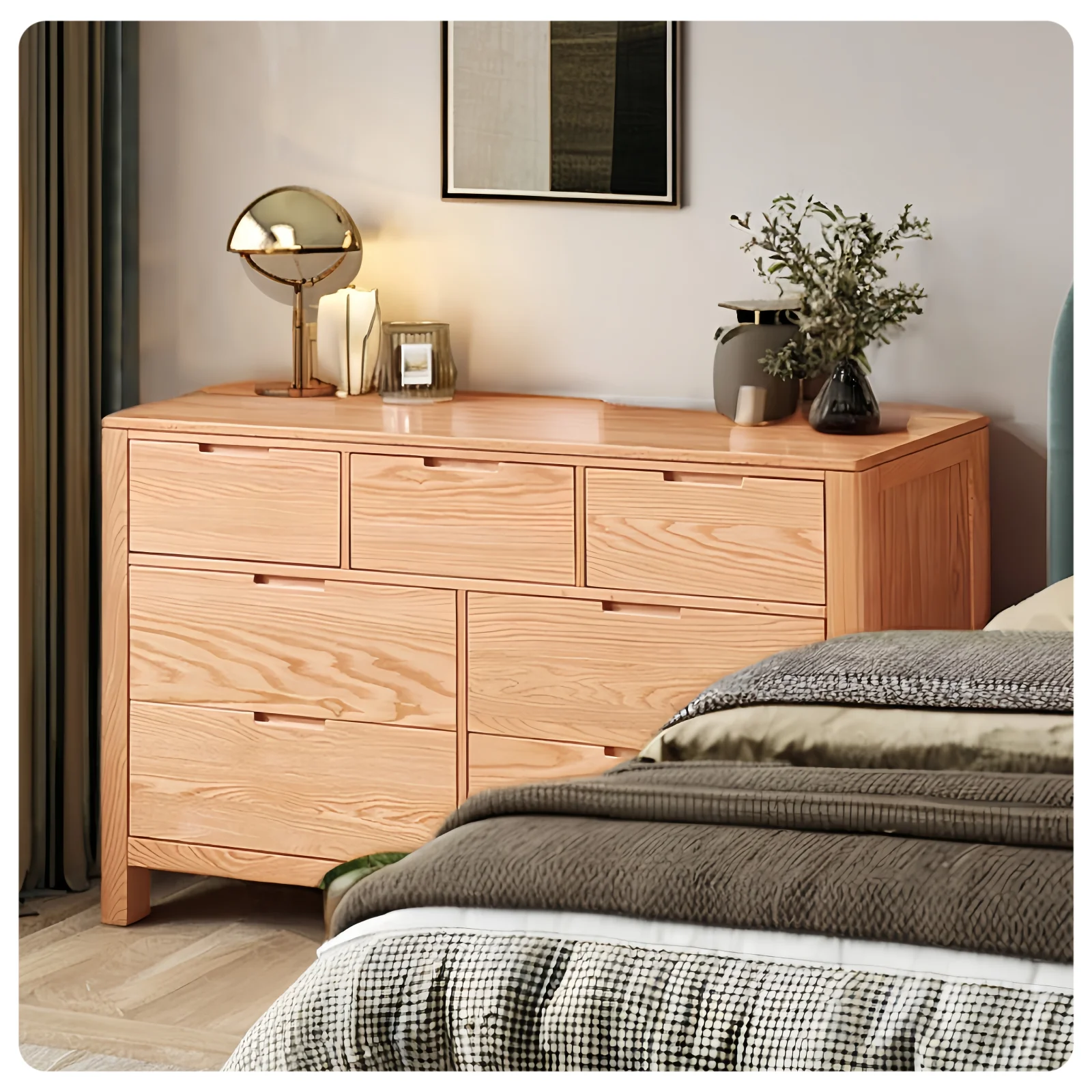 Modern Simple All-Solid Wood Dresser Oak/Black Walnut/Cherry Wood Bedroom Storage Cabinet