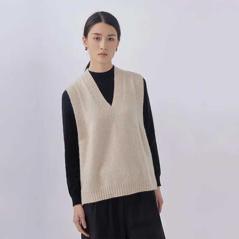 Бесшовный цельный Длинный жилет из чистого кашемира спереди и сзади, женский осенне-зимний Свободный жилет, жилет, вязаный пуловер
