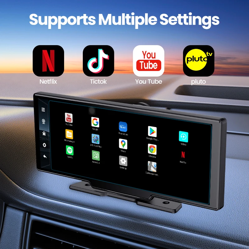 Maustor Portable 10.26 inch Wireless Carplay Android 10.0 4+64G Universal Car Smart Screen With 3G/4G Sim Card TF Card Wifi BT