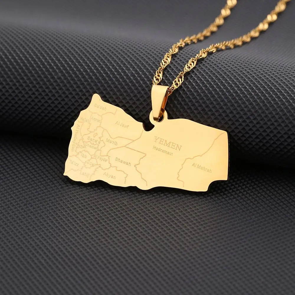 Stainless Steel Yemen Map Flag Necklace 18k Gold Plated Yemen Products Necklace Custom World Country Map Necklace