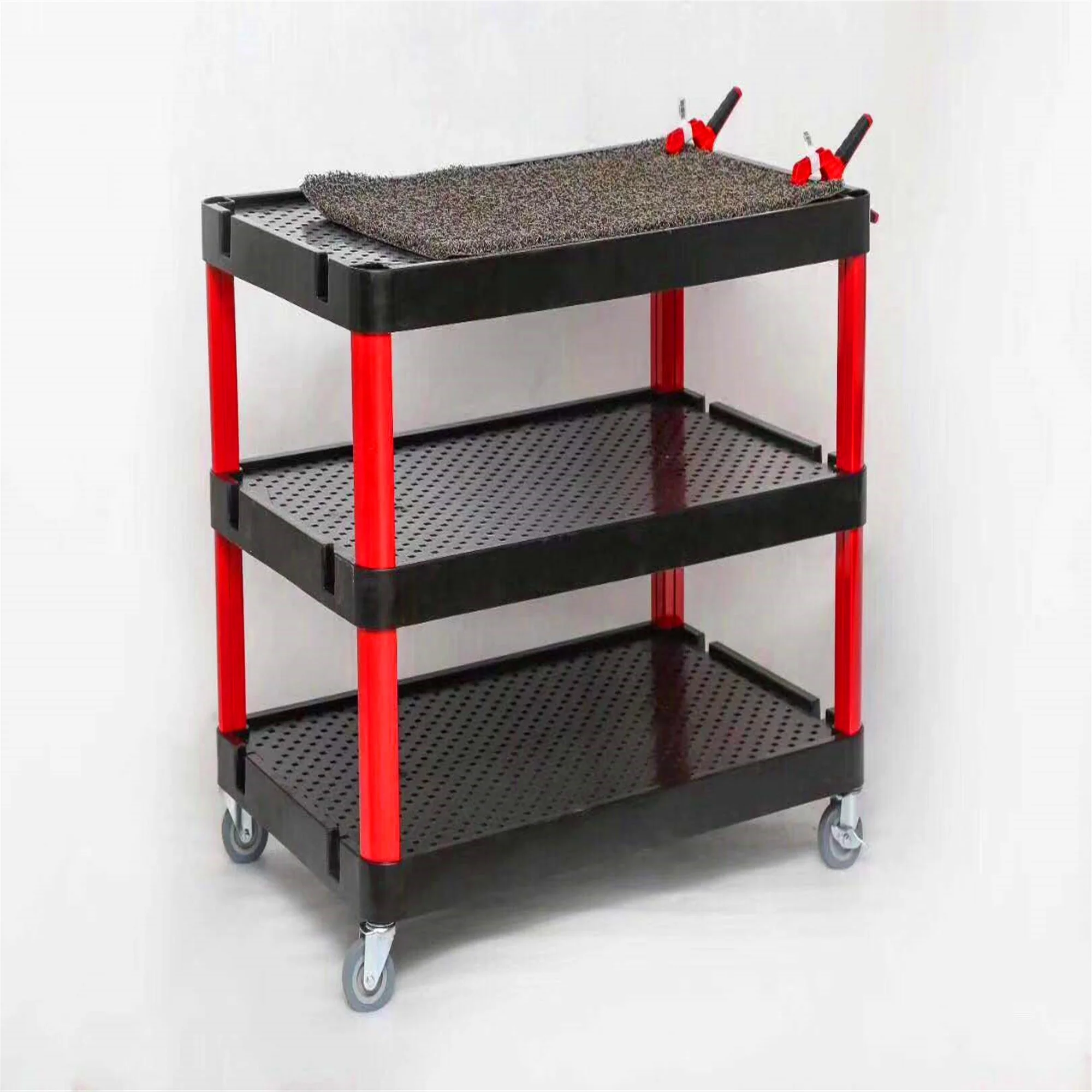 High Efficiency Tool Trolley Supermarket 3 Shelf Tool Cart Household Car Detailing Cart