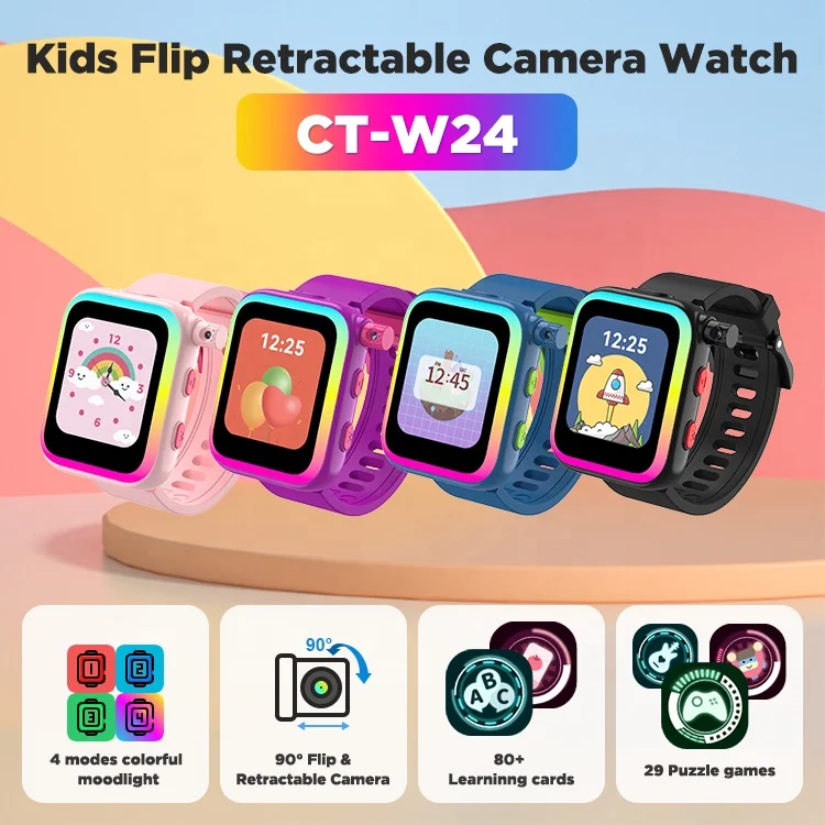 OEM low price customize kids smart watch CT-W24 with 29 games 90 flip camera for children birthday gift