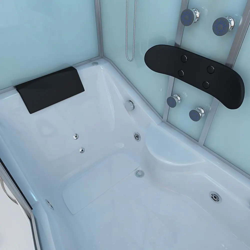 Modern Bathroom Corner Glass Door Massage Steam Shower Cabin Room With Whirlpool Bath