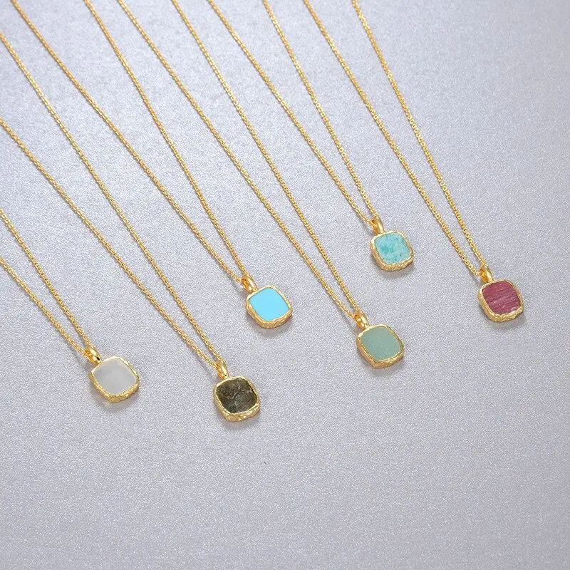 IVIAPRO S925 Silver Gold Plating Tiny Natural Moonstone Turquoise Labradorite Rhodochrosite Necklace