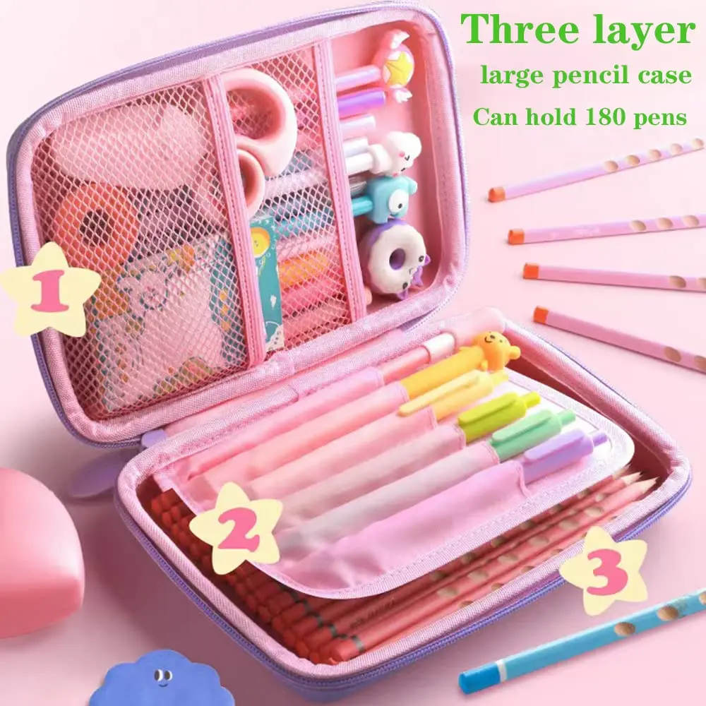 Custom EVA Hard Shell Primary School Girls Stationery Bag Multi Functional Waterproof Pressure Resistant Pencil Case For Kids