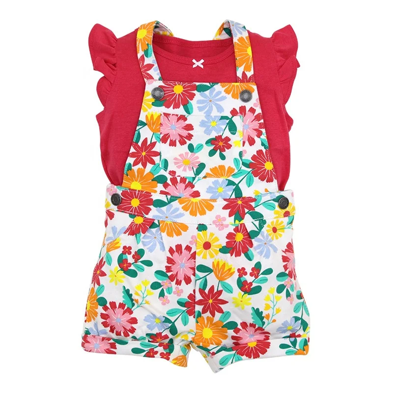 Fashion Design 2PCS Baby Romper Overalls Summer Cotton Jumpsuit Wholesale Baby Clothes With T Shirt Set