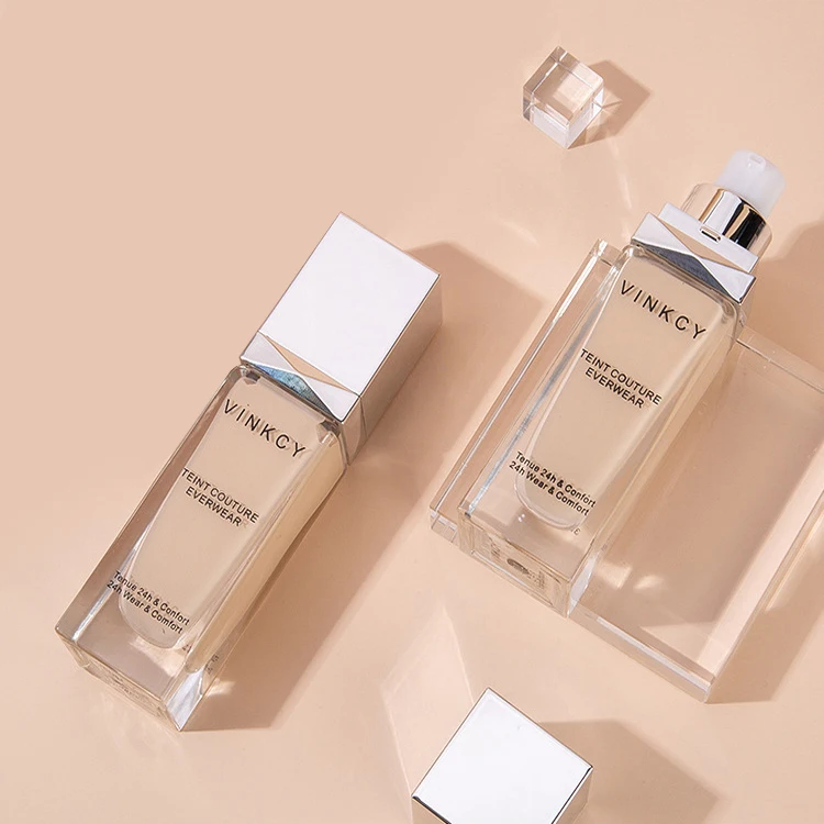 Luxurious 30ml liquid foundation frosted glass bottle Square with silver pressing lotion pump cosmetic packaging container