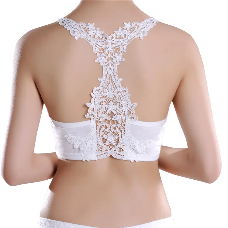 Women Sexy Water Soluble Flower Bra Beautiful Back Floral Lace Bralette Crop Top Seamless One-Piece Bra