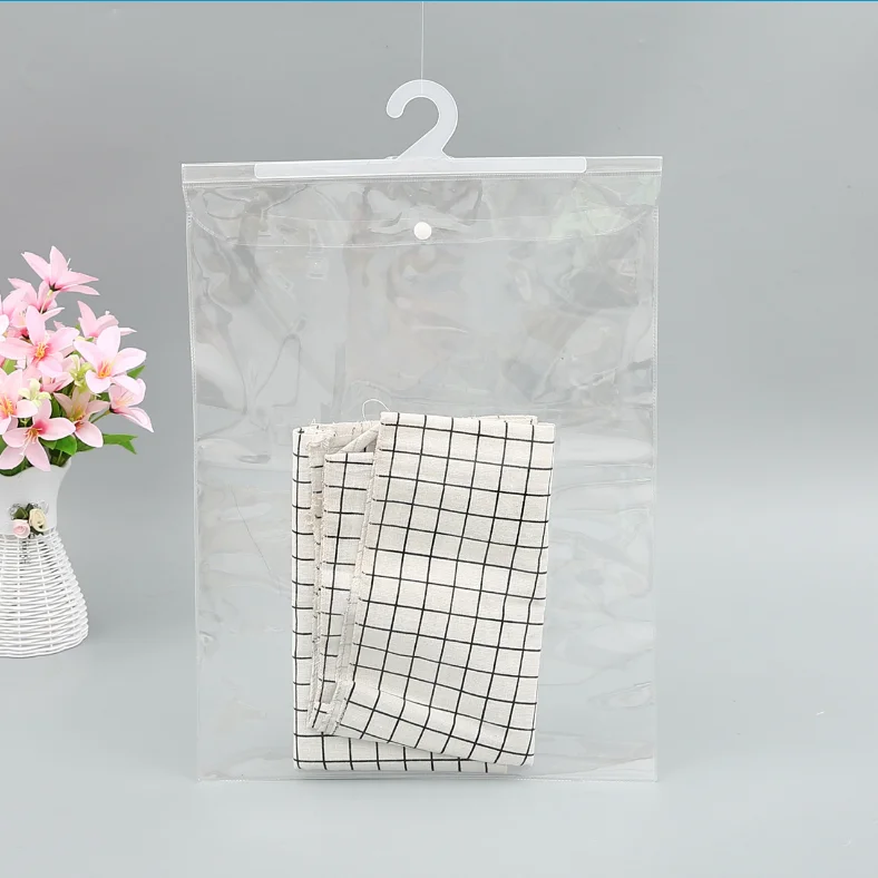 Ясный мешок одежды, ziplock и крюк вешалка пластиковый мешок, шорты и нижнее белье упаковка мешок