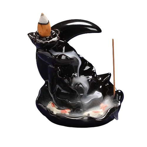 Ceramic Backflow Incense Burner Sandalwood Tea Fir Scented Waterfall Incense Cones Relaxation Purification Meditation Yoga Gift