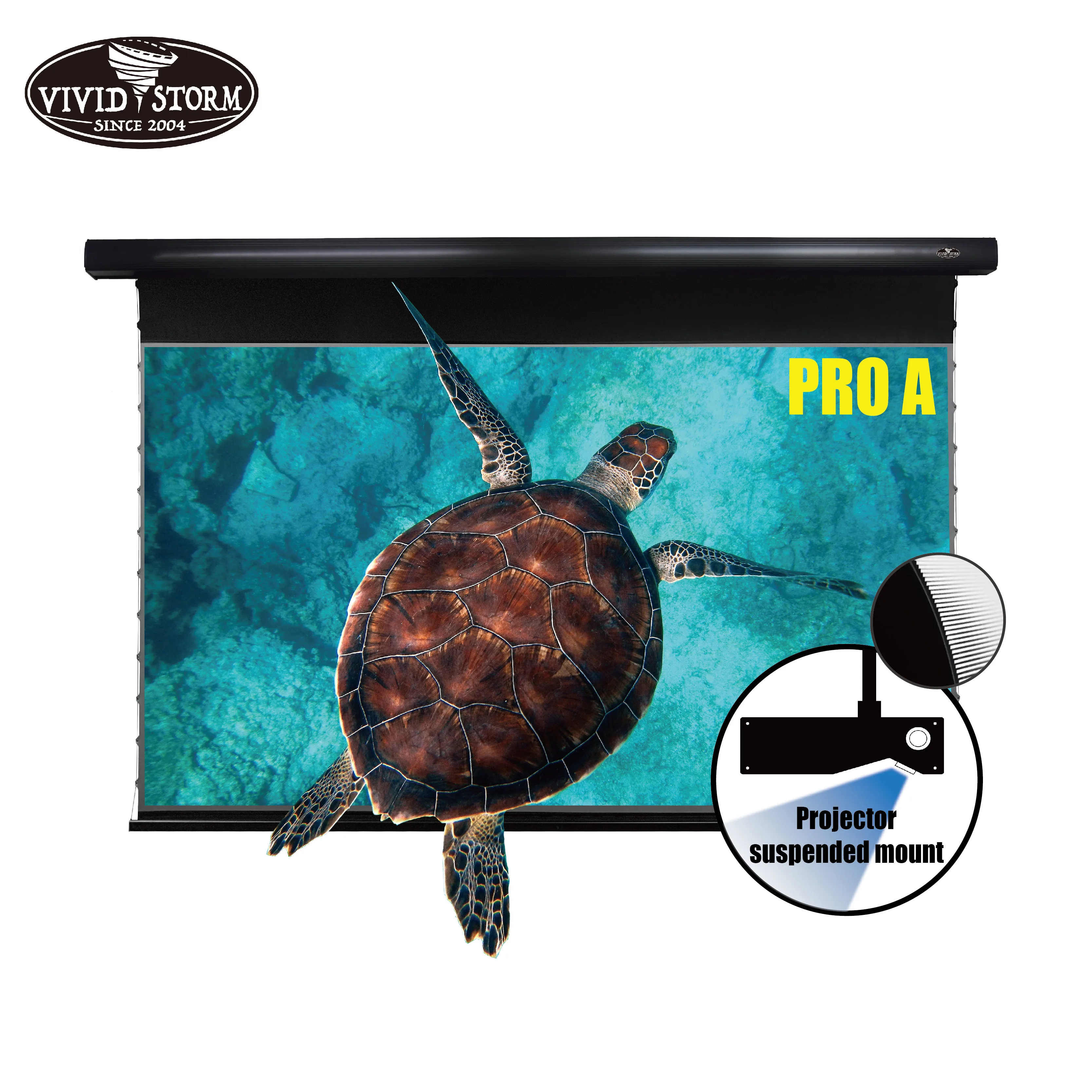 VIVIDSTORM PRO A Slimline motorized Drop Down screen Ambient Light Rejecting 4K for  UST laser Suspended Mount projector