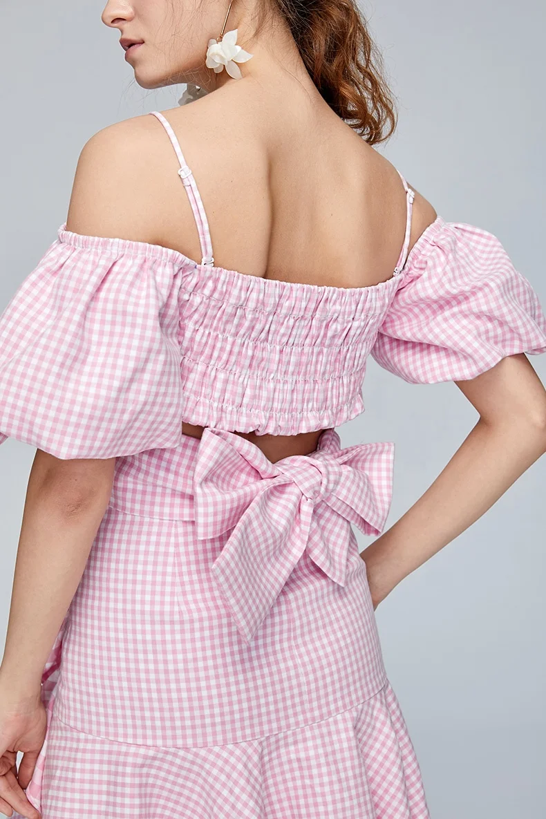 Tongrui 2020 High Quality High Waist Cotton Check Ruffled Female Spring Summer  Mini Crop Top Women